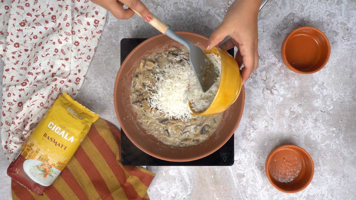 riz champignon creme: Ajout du Riz Cuit